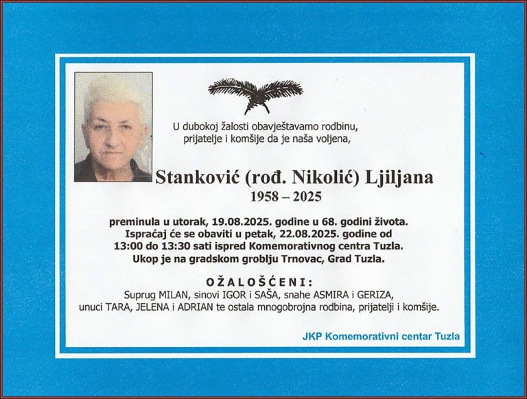 In memoriam, Ljiljana Stanković