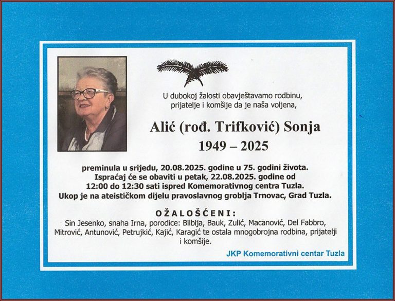 In memoriam, Sonja Alic
