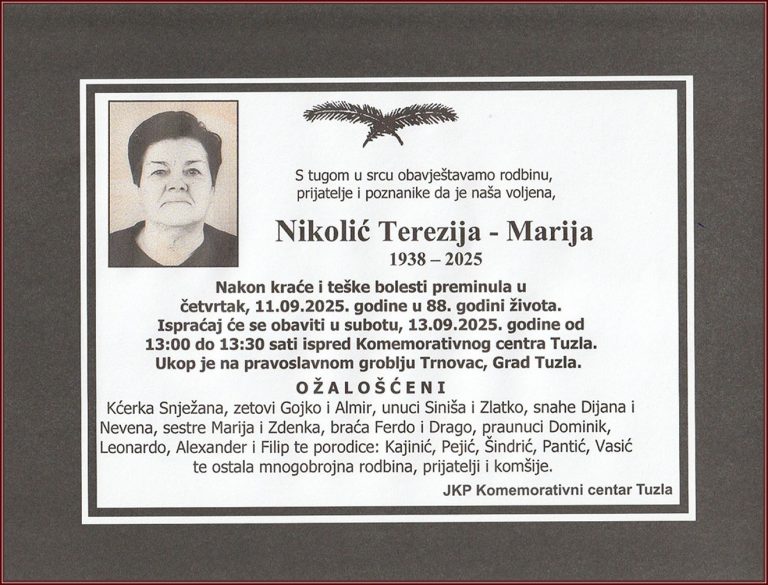 In memoriam, Marija Terezija Nikolic