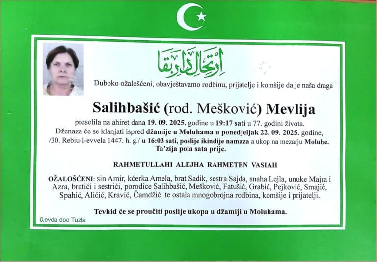 In memoriam: Mevlija SALIHBAŠIĆ (Mešković)
