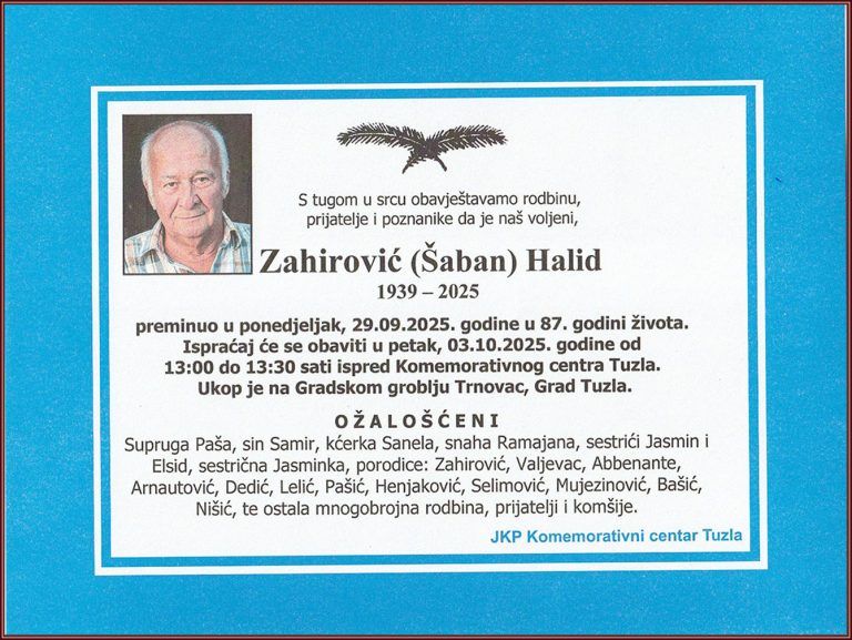 In memoriam, Halid Zahirovic