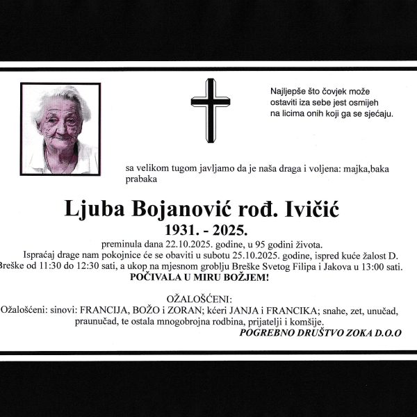 In memoriam: Ljuba BOJANOVIĆ (Ivičić)