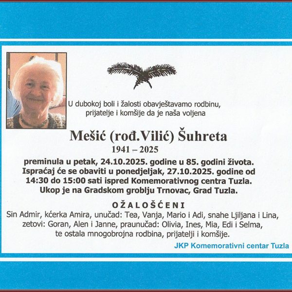 Ugrožena osoba na sahrani, obavještenje o sahrani u Tuzli, tuga i žalost zbog gubitka bliske osobe.