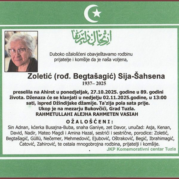 In memoriam, Sahsena Zoletic