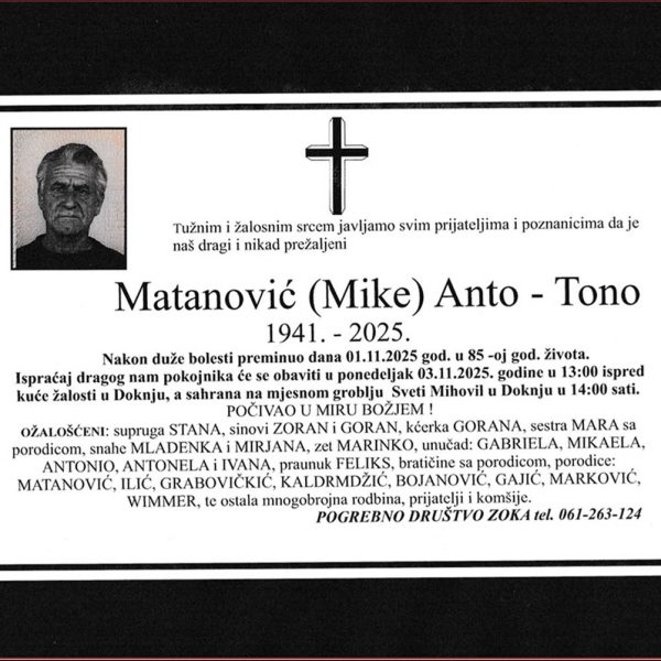 In memoriam: Anto (Mike) MATANOVIĆ – Tono