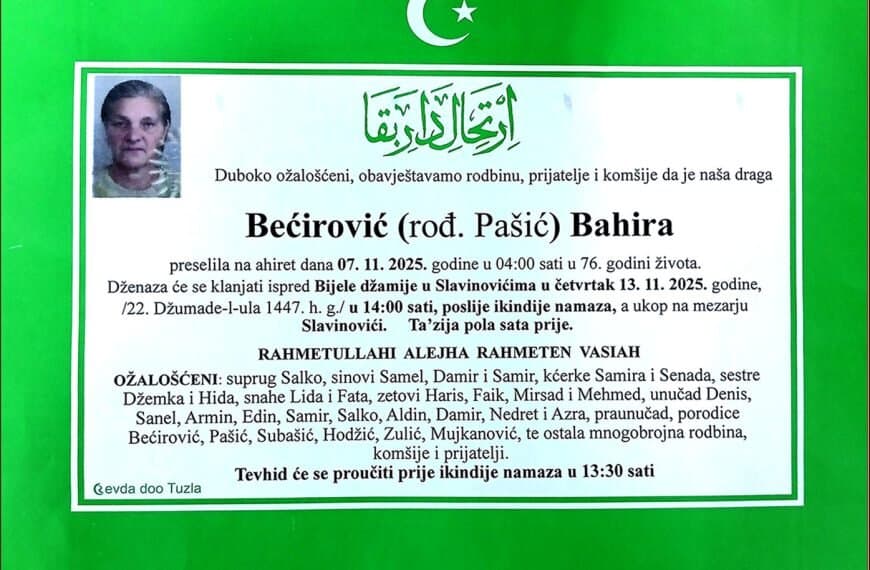 In memoriam: Bahira BEĆIROVIĆ (Pašić)