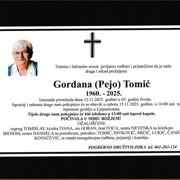 In memoriam: Gordana (Peje) TOMIĆ