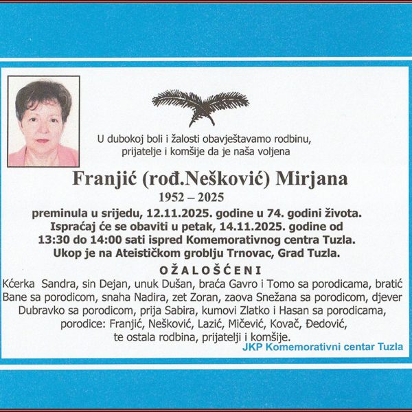 In memoriam: Mirjana FRANJIĆ (Nešković)