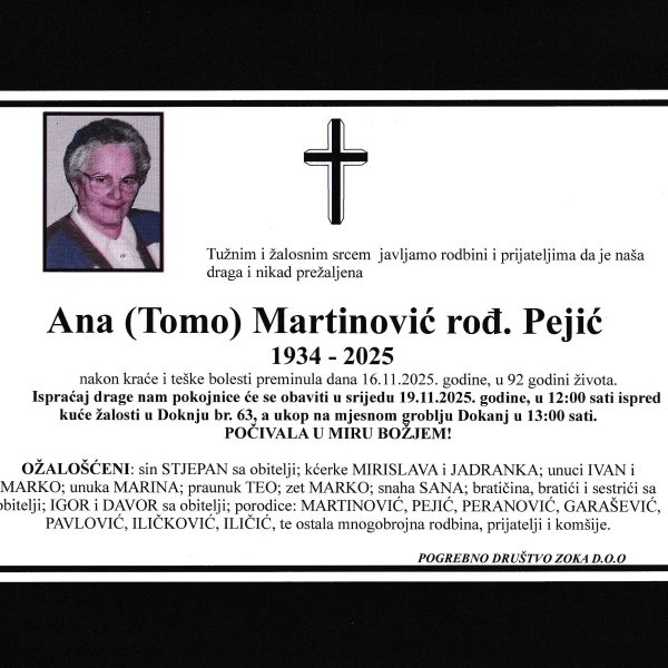 In memoriam: Ana MARTINOVIĆ (Pejić)