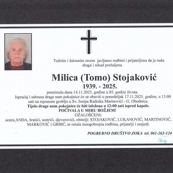 In memoriam: Milica (Tome) STOJAKOVIĆ