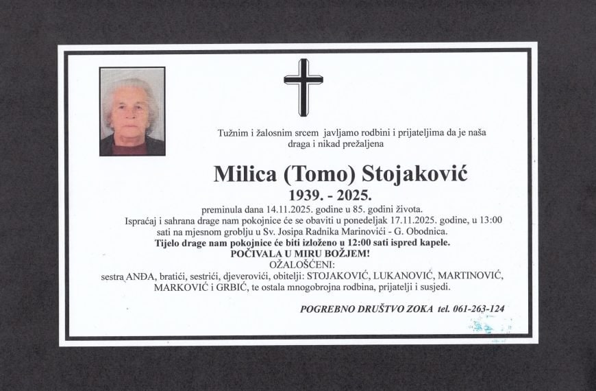 In memoriam: Milica (Tome) STOJAKOVIĆ
