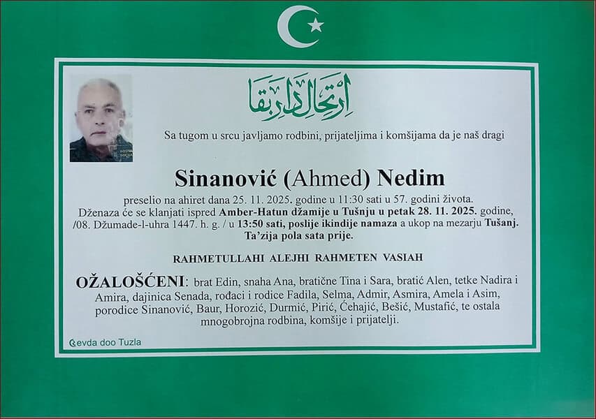 In memoriam: Nedim (Ahmeda) SINANOVIĆ