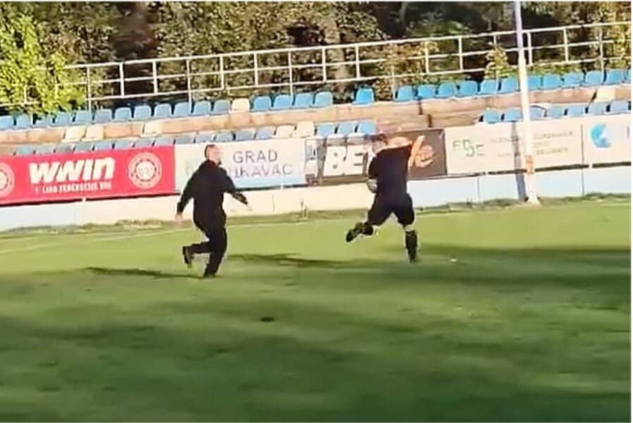 navijaci radnickog iz lukavca na utakmici protiv bosne iz kalesdsije napali sudije io tukli ih na terenu