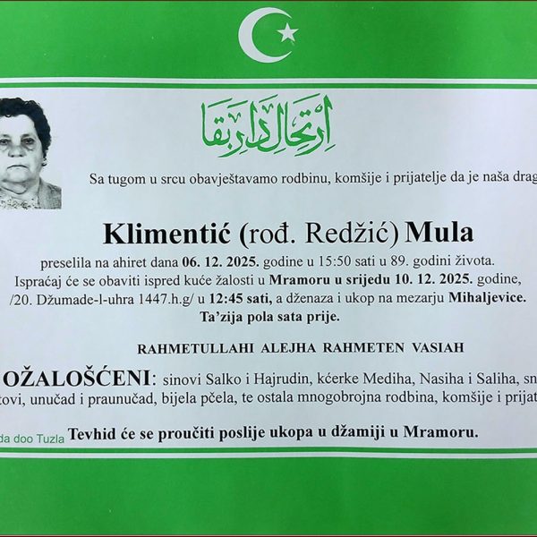 In memoriam: Mula KLIMENTIĆ (Redžić)
