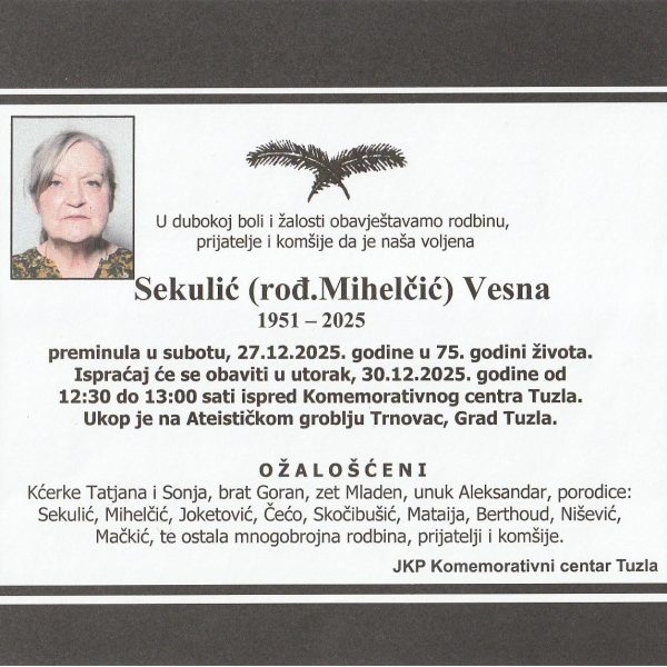 In memoriam, Vesna Sekulić