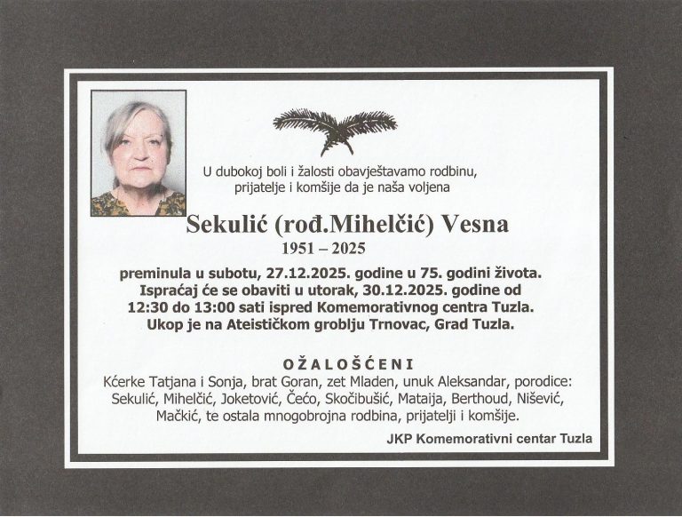 In memoriam, Vesna Sekulić