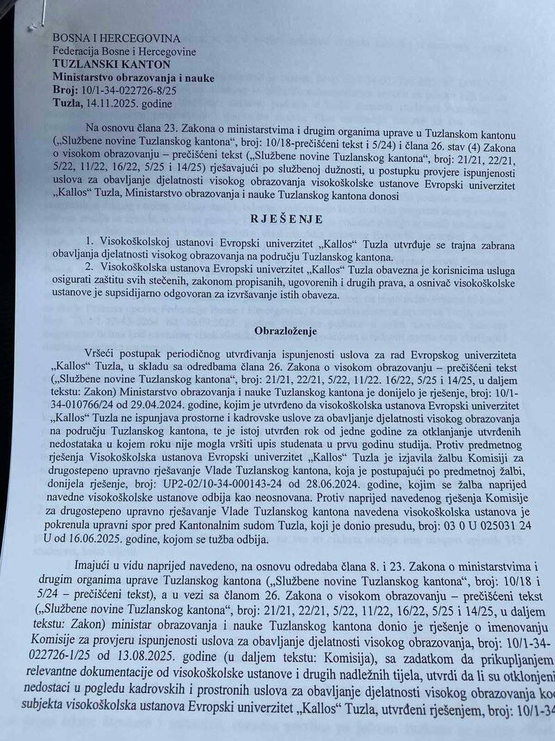 Kalos, zabrana, rjesenje