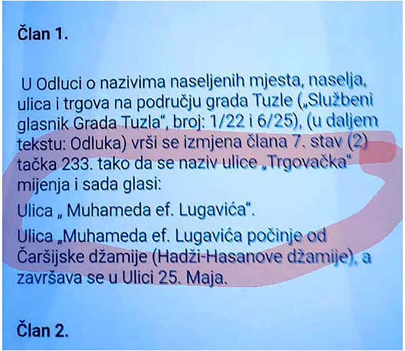 GV Tuzla, promjena imena ulice, Lugavic