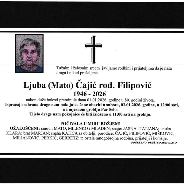 In memoriam: Ljuba ČAJIĆ (Filipović)