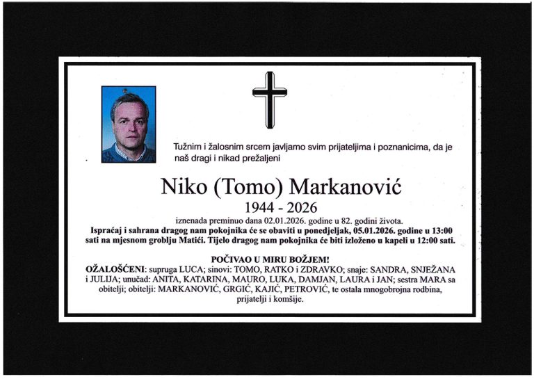 In memoriam, Niko Markanovic
