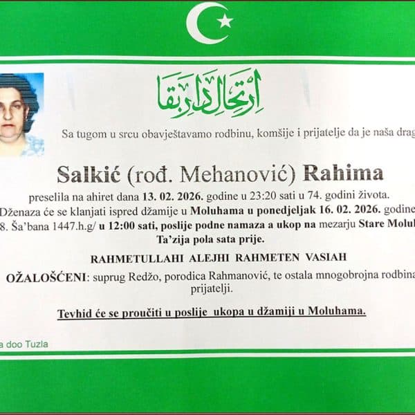 In memoriam: Rahima SALKIĆ (Mehanović)