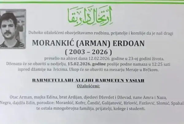 Danas dženaza Erdoanu Morankiću