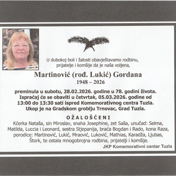 In memoriam, Gordana Martinović