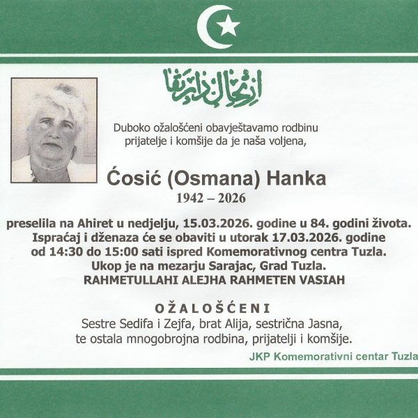 In memoriam: Hanka (Osmana) ĆOSIĆ