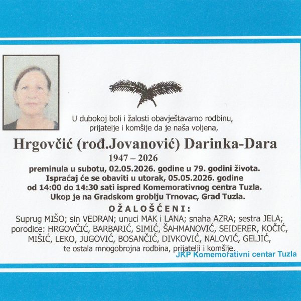 In memoriam, Darinka Hrgovcic