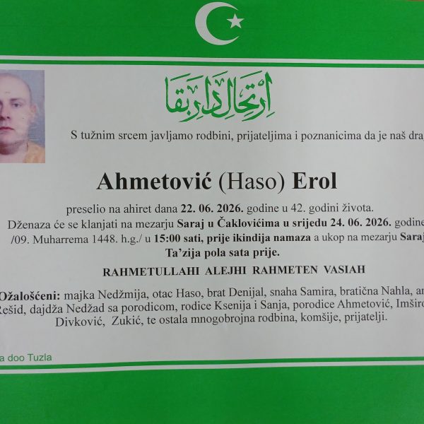 U 42. godini preminuo je Erol (Hase) Ahmetović. Neka mu je vječni rahmet