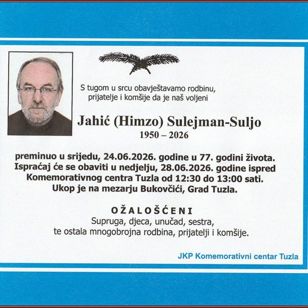 Preminuo je bivsi novinar Sulejman Jahic - Suljo. Pocivao u miru