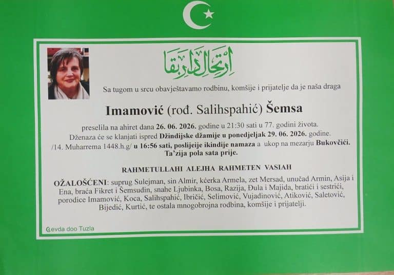 Preminula je Tuzlanka Šemsa Imamović - Salihspahic. Počivala u miru