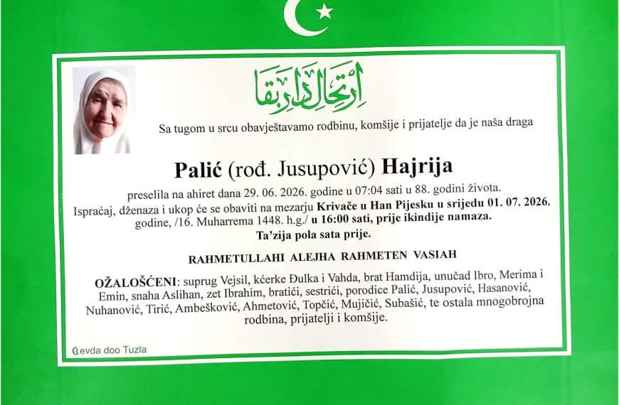 Preminula je Hajrija Palić - Jusupovic