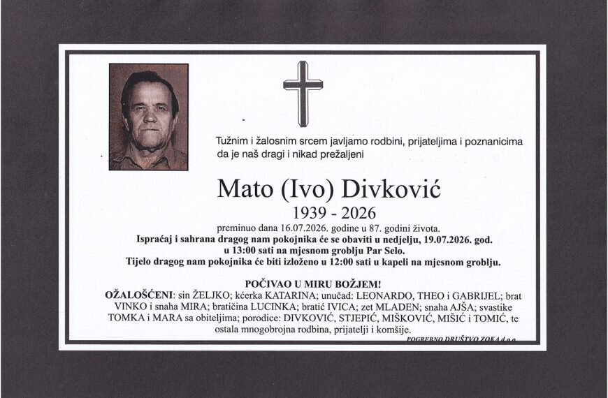 U Par Selu kod Tuzle u 87. godini preminuo je Mato (Ive) Divković