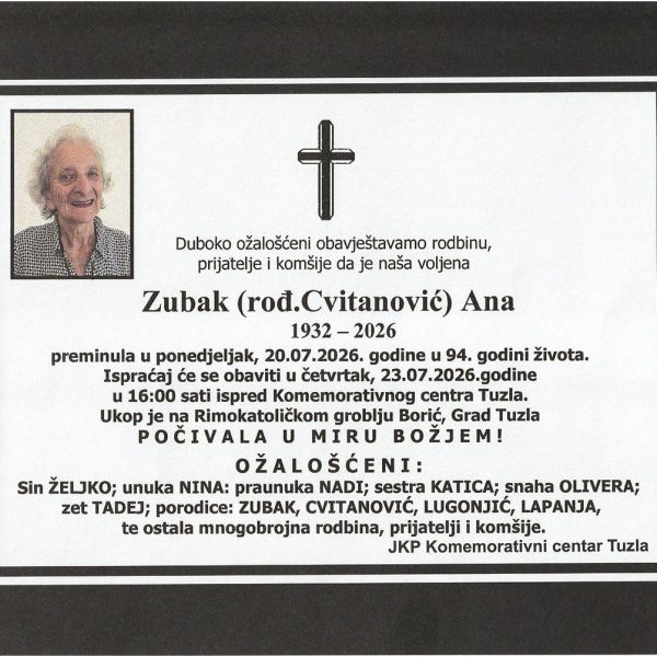 In memoriam, Ana Zubak Cvitanovic