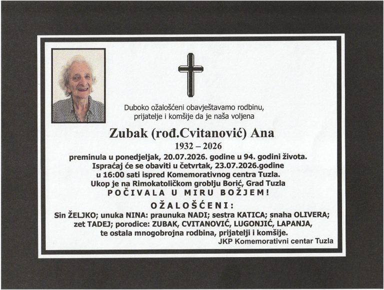 In memoriam, Ana Zubak Cvitanovic