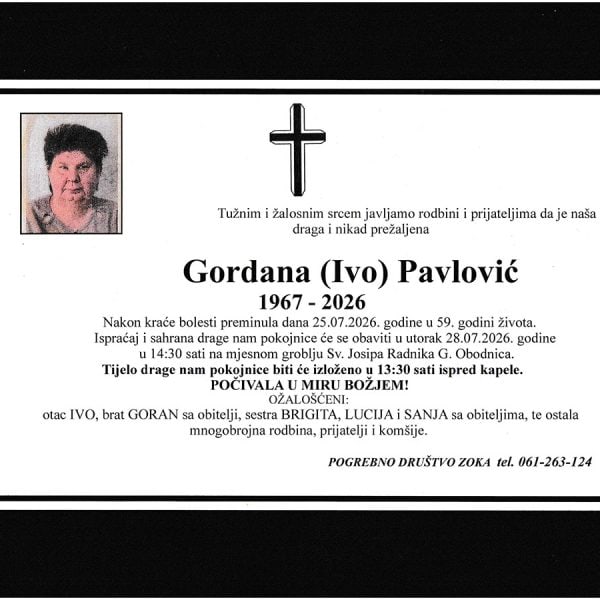 In memoriam, Gordana Pavlovic