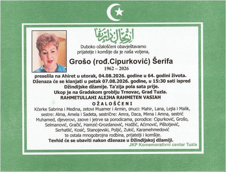 In memoriam, Serifa Groso Cipurkovic