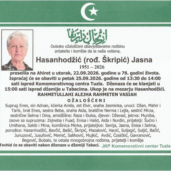 In memoriam, Jasna Hasanhodzic
