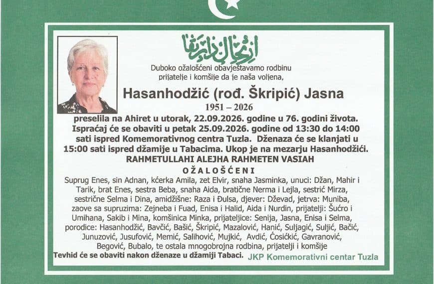 In memoriam, Jasna Hasanhodzic