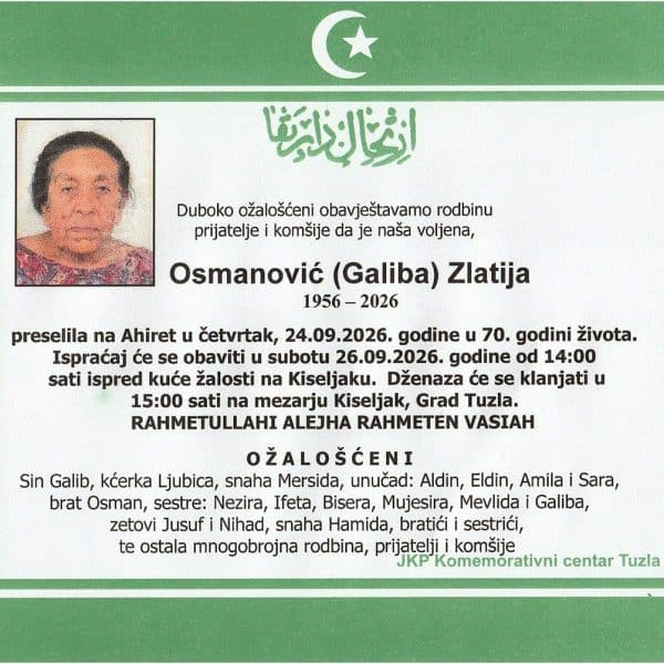 In memoriam, Zlatija OIsmanovic