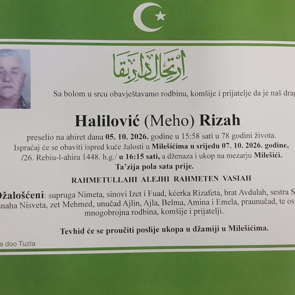 In memoriam, Rizah Halilovic