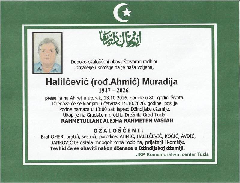 In memoriam: Muradija HALILČEVIĆ (Ahmić)