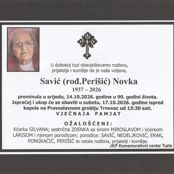 In memoriam: Novka SAVIĆ (Perišić)