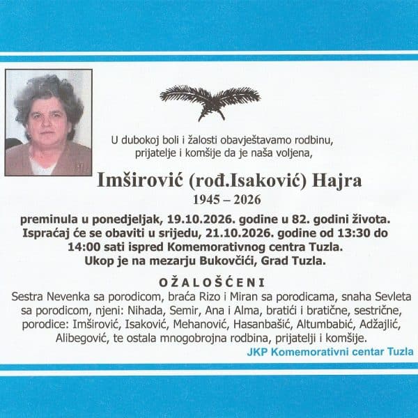 In memoriam, Hajra Imisirovic