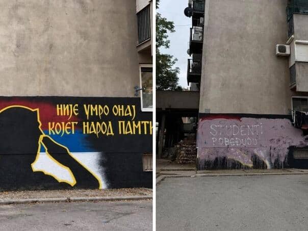 U Nišu je prekrečen murl posvecen ratnom zlikovcu Ratku Mladicu, preko je napisano 'Studenti pobeđuju'